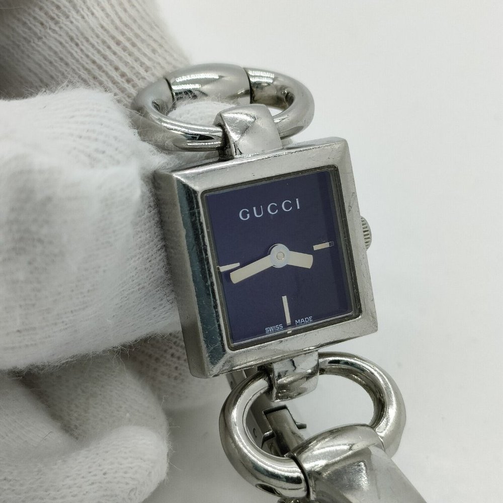 EUC GUCCI Horsebit Silver Bangle 120 Bangle Watch 18mm Women's Black X Silver - Picture 11 of 14